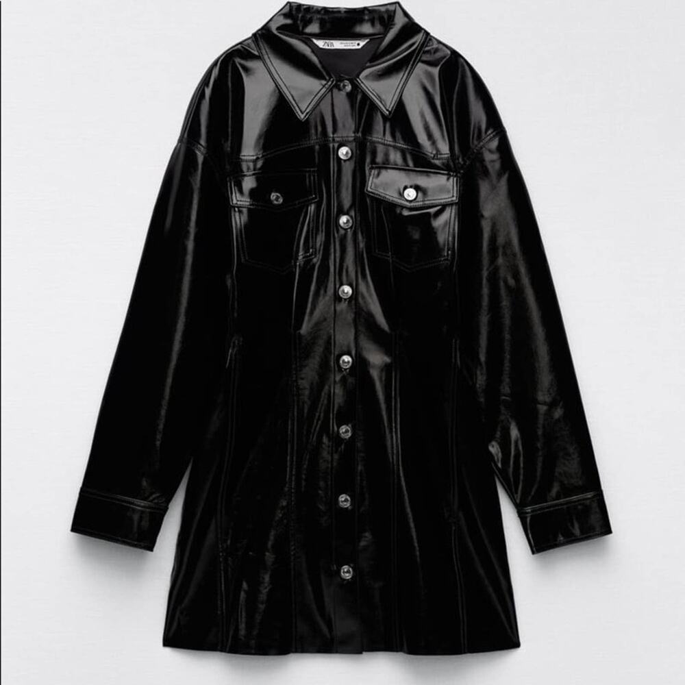 ZARA BLOGGER FAVORITE FAUX LEATHER DRESS BLACK - Picture 13 of 15